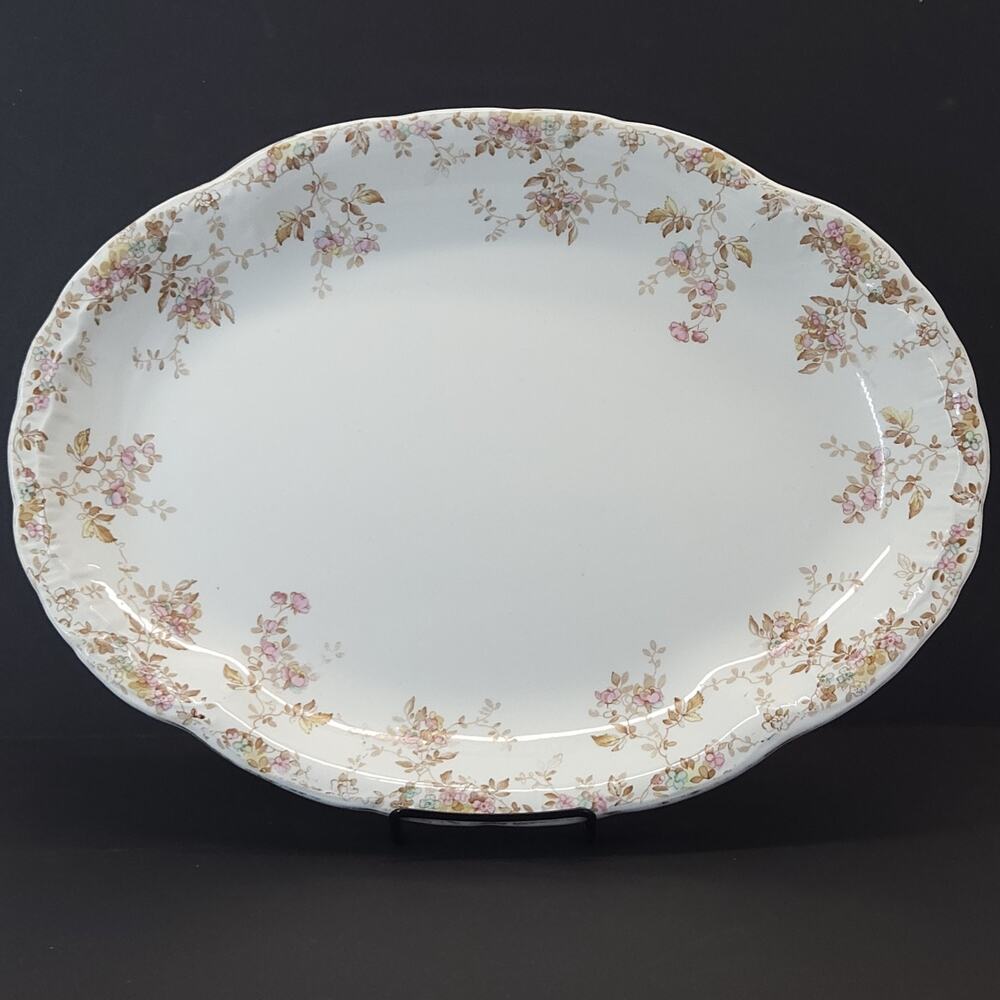 Antique Ridgeways Oval Platter Tray Pink Ditsy‎ Floral Valentines Wall Decor 16"